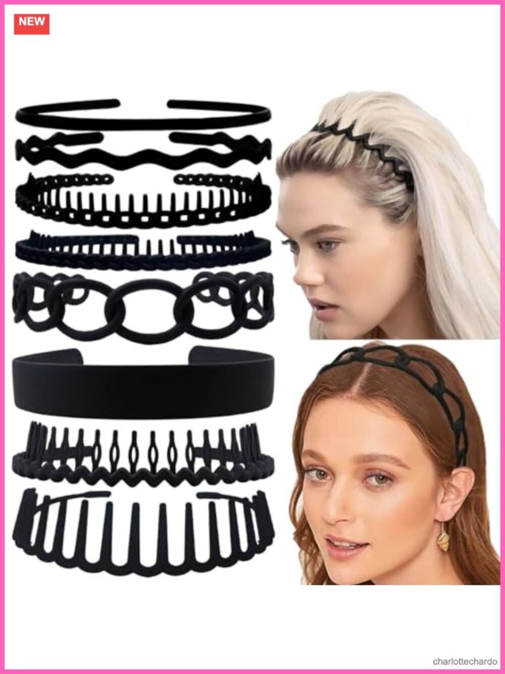 8 Pack Non Slip Plastic Headbands Set Wide Skinny Hair Bands for Women